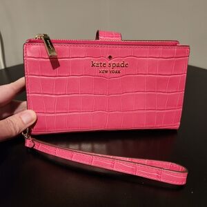 Kate Spade Pink Croc-Embossed Wristlet